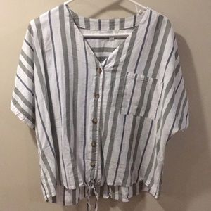 Stripped Knotted Button Down Shirt